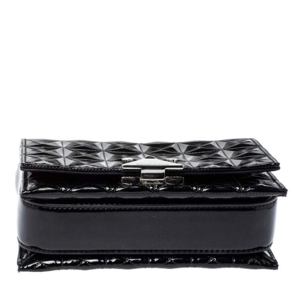 Emporio Armani Black Patent Quilted Leather Stud Flap Chain Bag - Picture 5 of 8
